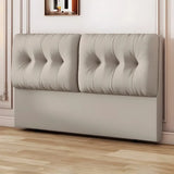 Beige Microfiber Leather Tufted Upholstered Headboard Image - 5