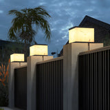 Beige Minimalist Square Ceramic Outdoor Table Lamp Image - 3