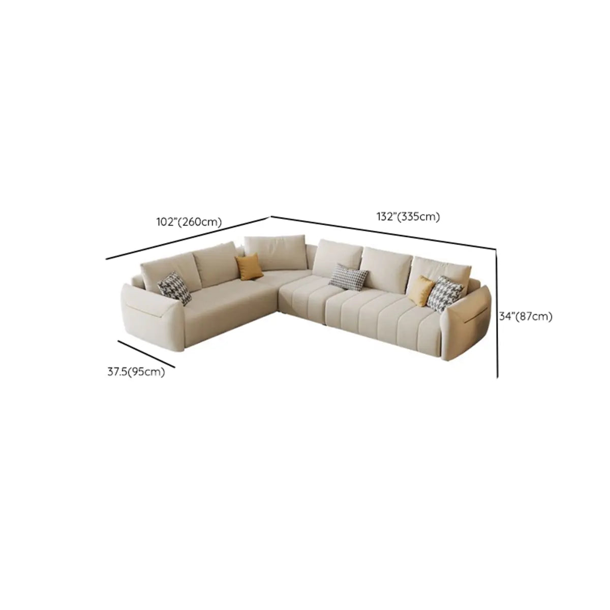 Beige Modular Chenille Recessed Arm Left Sofa Chaise 