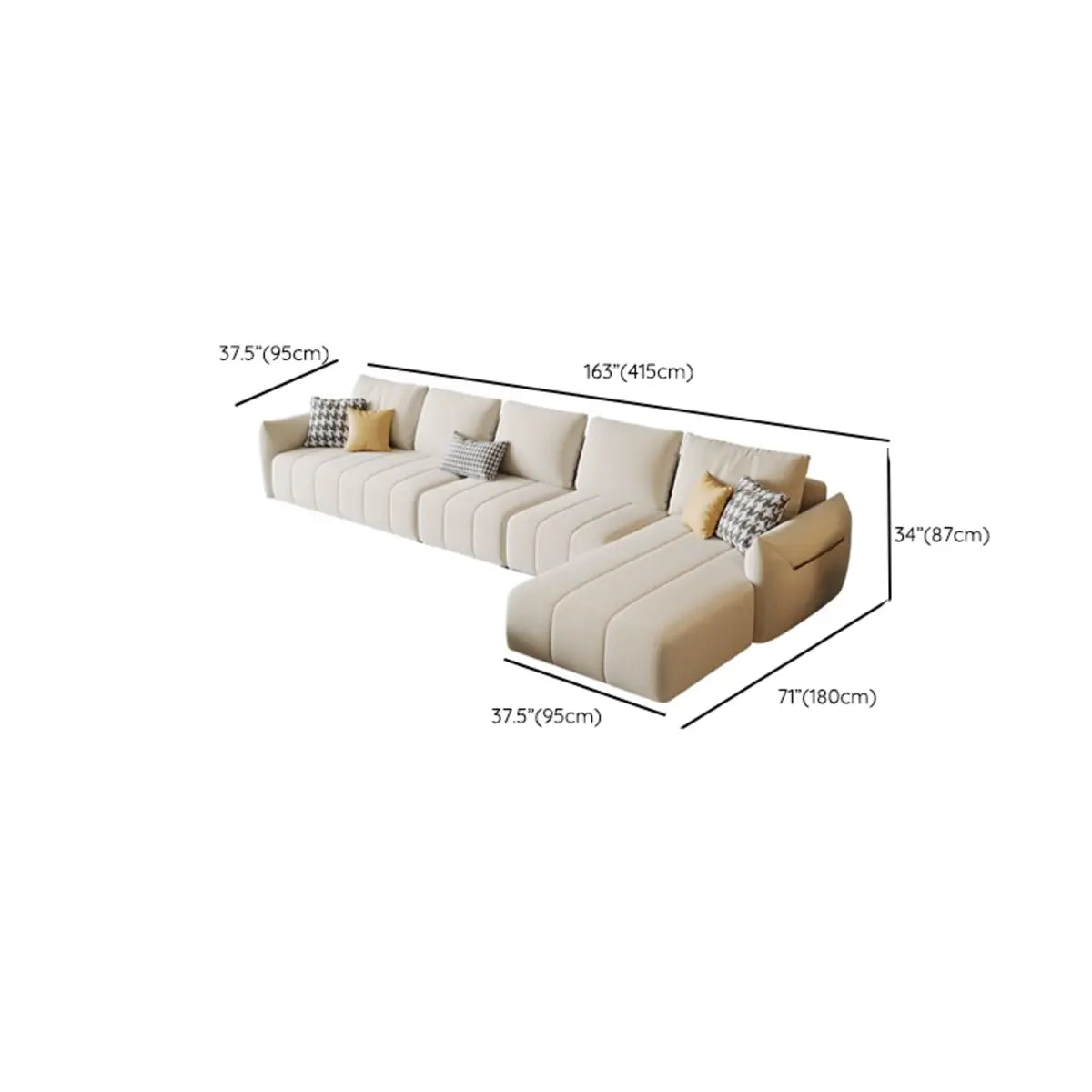 Beige Modular Chenille Recessed Arm Left Sofa Chaise Image - 14