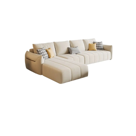 Beige Modular Chenille Recessed Arm Left Sofa Chaise Image - 2