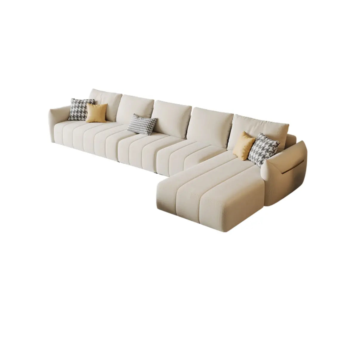 Beige Modular Chenille Recessed Arm Left Sofa Chaise Image - 3