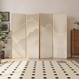 Beige Mountain Pattern Fabric Folding Privacy Room Divider Image - 1