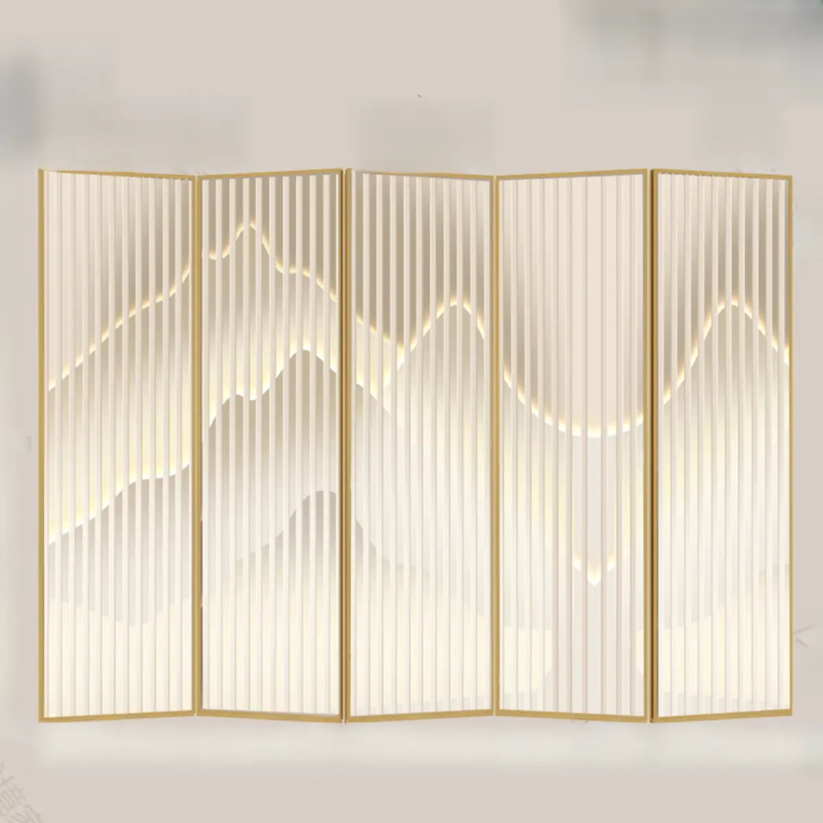 Beige Mountain Pattern Fabric Folding Privacy Room Divider Image - 3