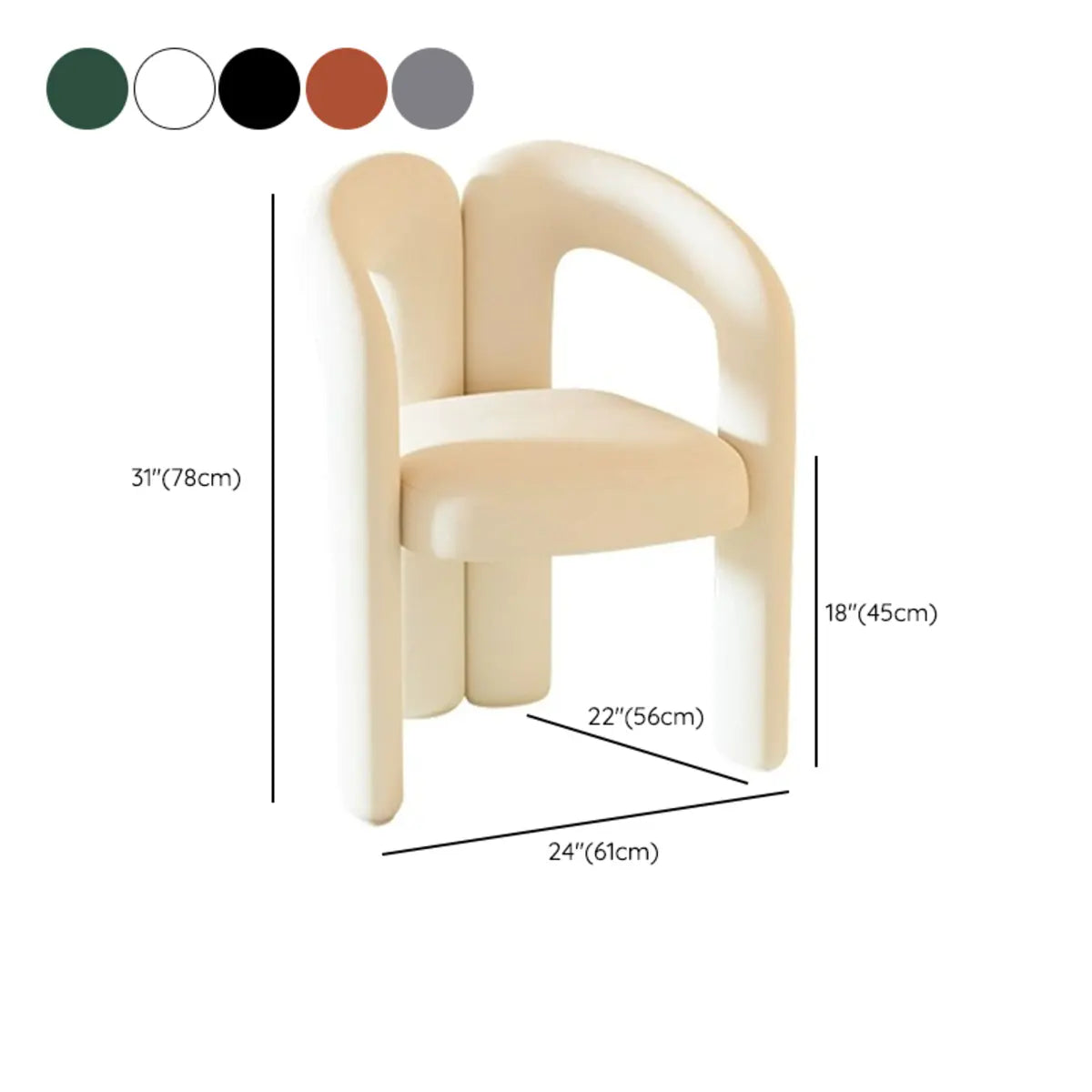 Beige Open Curved Velour Upholstered Dining Chairs 