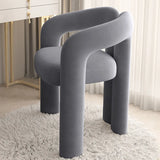 Beige Open Curved Velour Upholstered Dining Chairs Image - 5