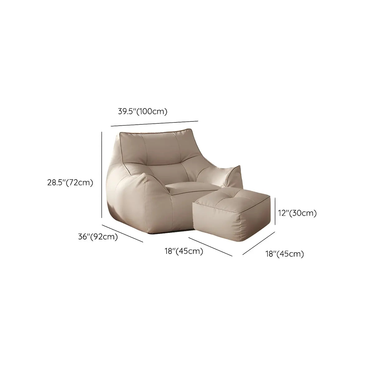 Beige Oversized Square Faux Leather Relaxation Bean Bag Image - 16