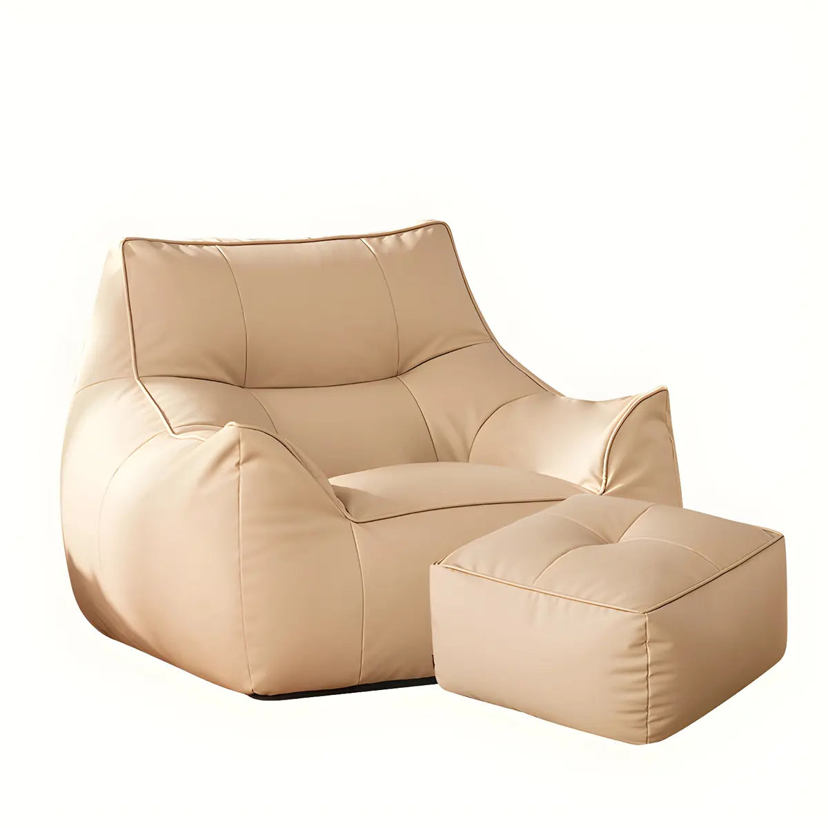 Beige Oversized Square Faux Leather Relaxation Bean Bag Image - 3