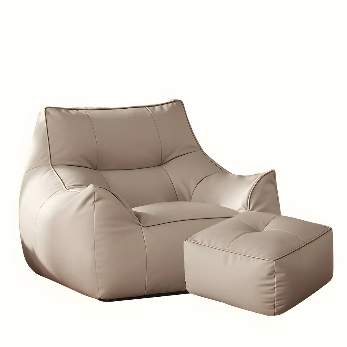 Beige Oversized Square Faux Leather Relaxation Bean Bag Image - 7