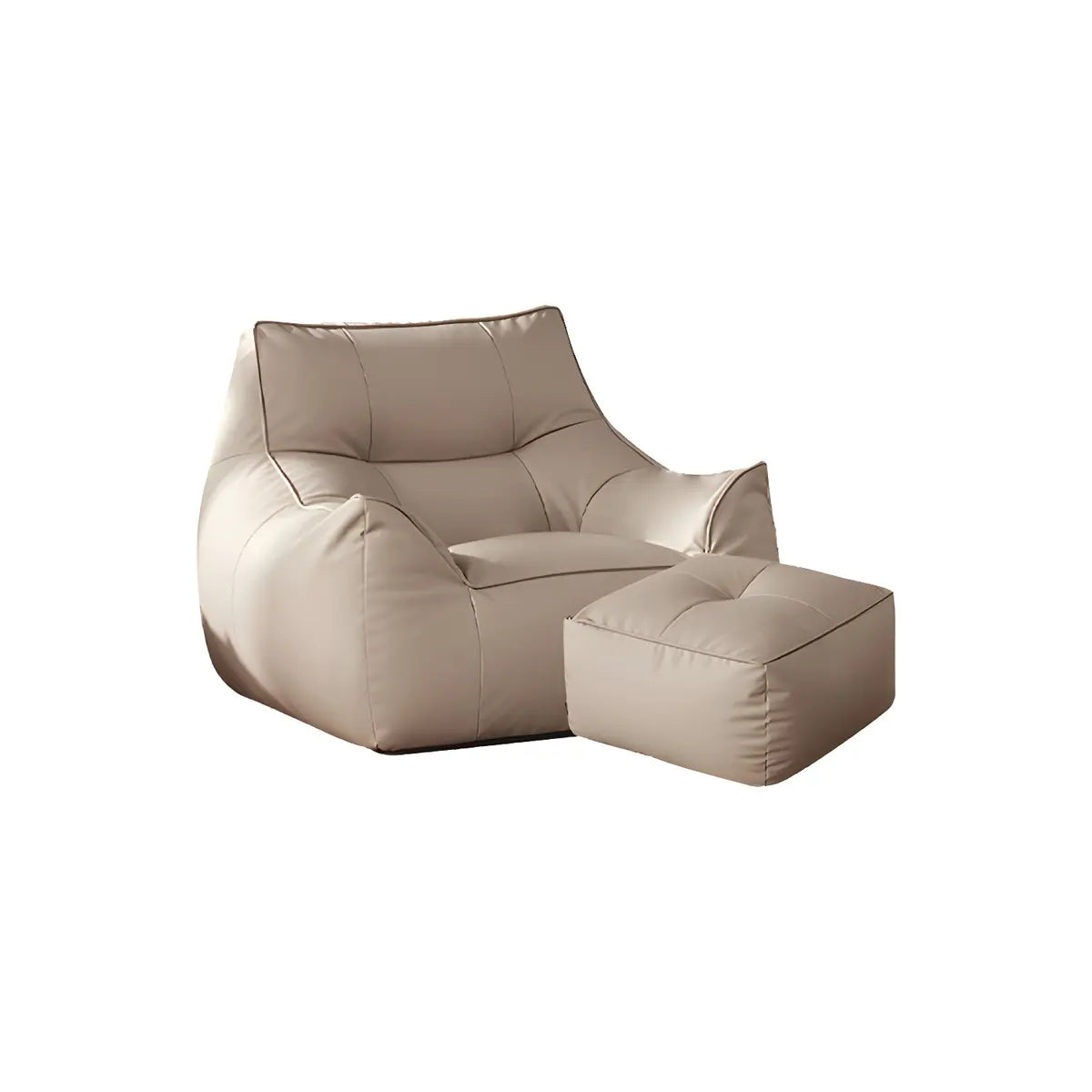 Beige Oversized Square Faux Leather Relaxation Bean Bag Image - 9