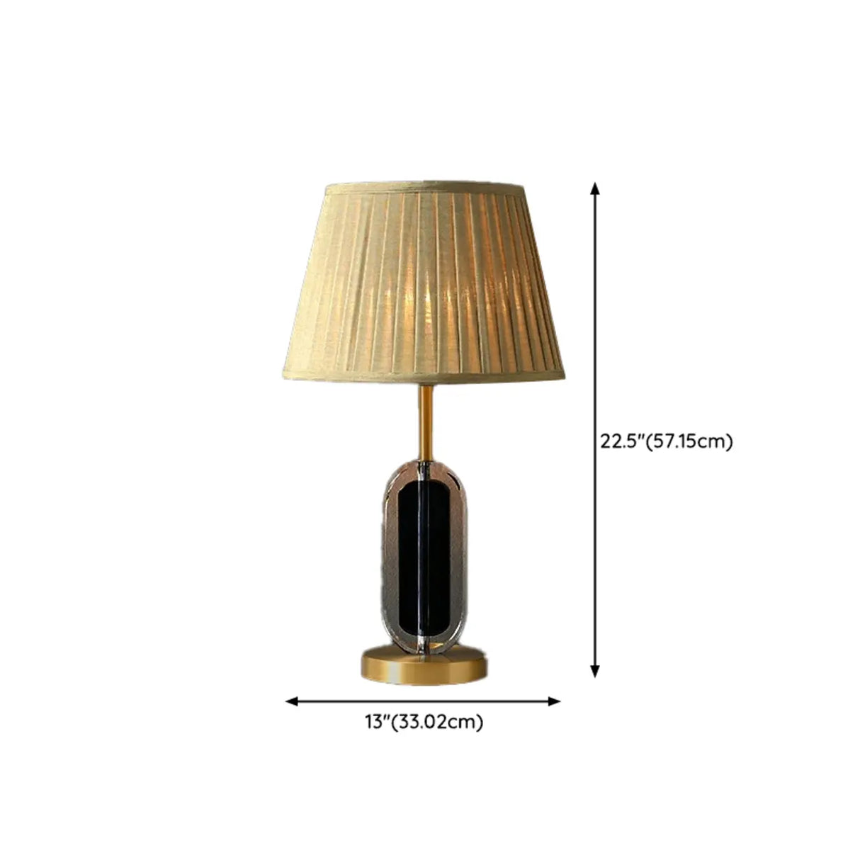 Beige Pleated Shade Crystal Base Geometric Table Lamp 