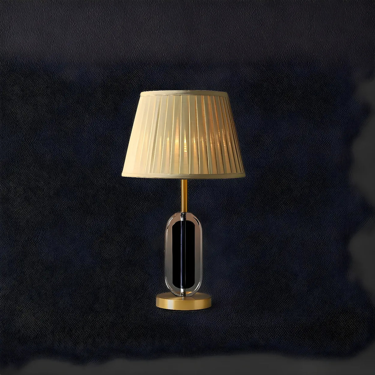 Beige Pleated Shade Crystal Base Geometric Table Lamp Image - 6