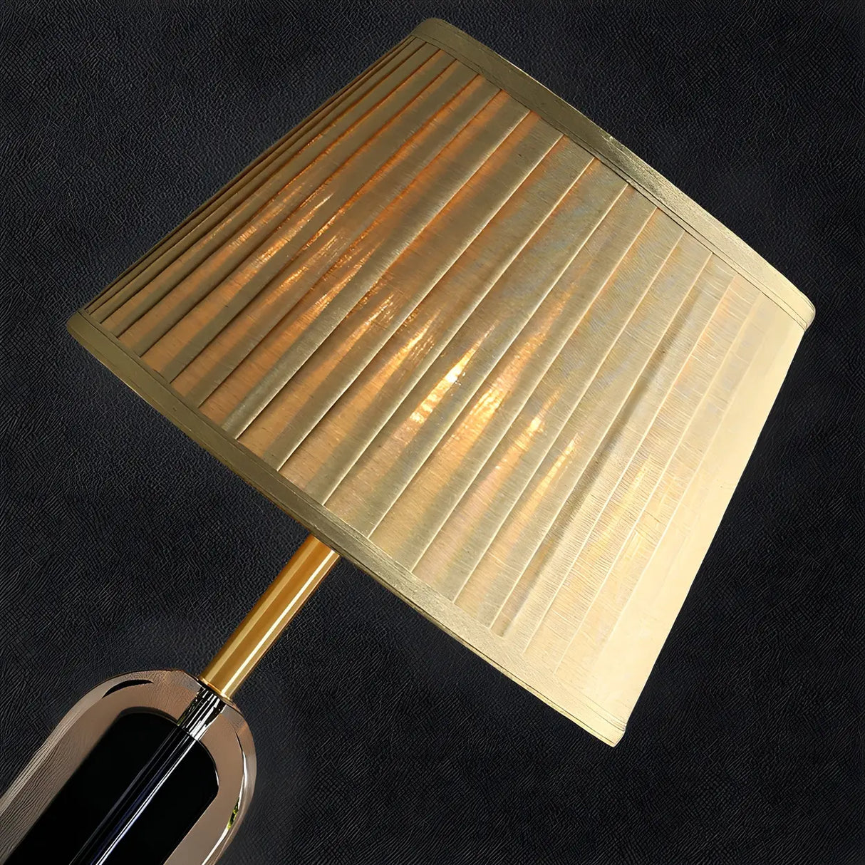 Beige Pleated Shade Crystal Base Geometric Table Lamp Image - 9