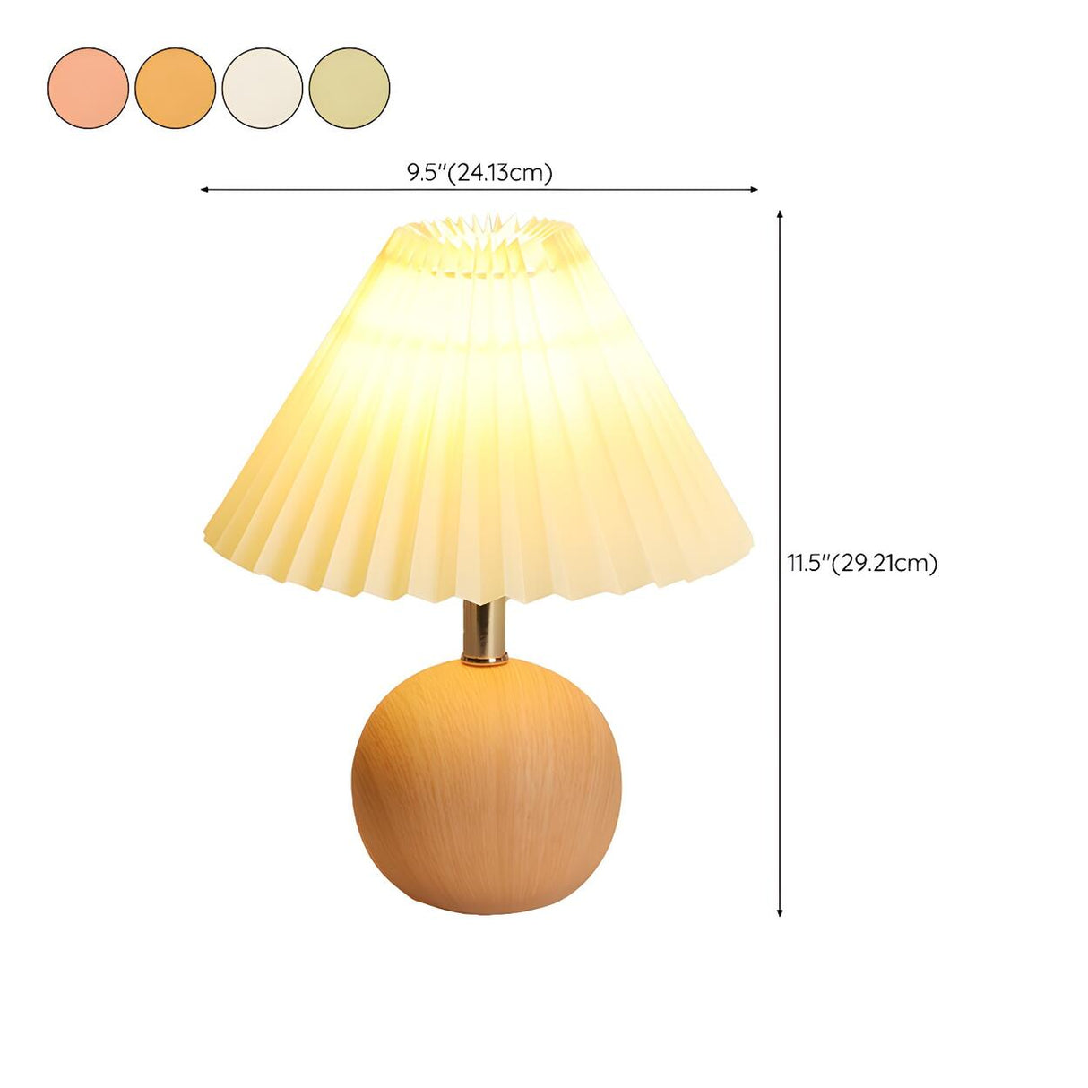 Beige Pleated Shade Globe Ceramic Bedside Table Lamp 