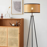 Beige Rattan Barrel Shade Modern Tripod Floor Lamp Image - 12