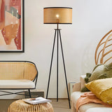 Beige Rattan Barrel Shade Modern Tripod Floor Lamp Image - 14