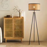 Beige Rattan Barrel Shade Modern Tripod Floor Lamp Image - 3