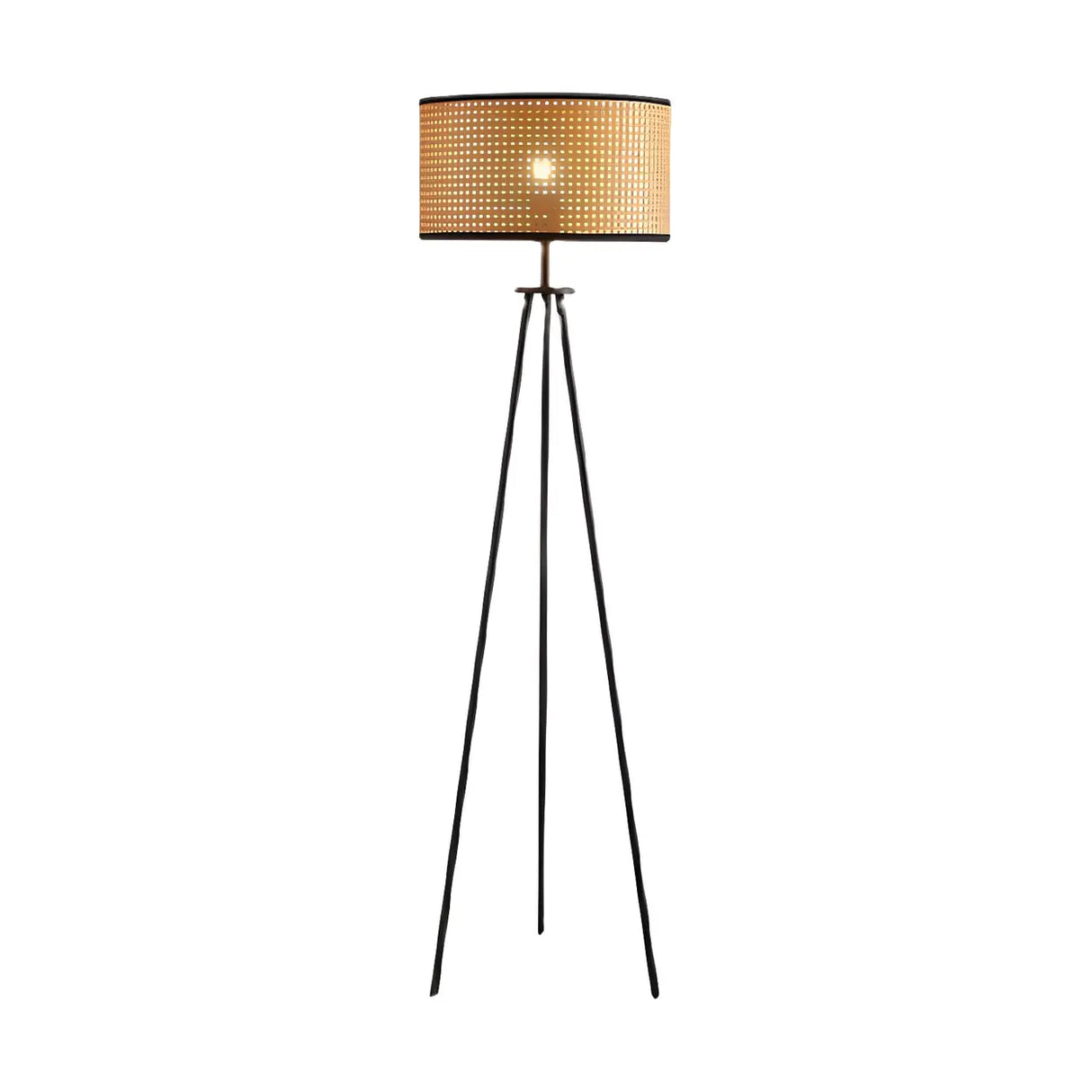 Beige Rattan Barrel Shade Modern Tripod Floor Lamp Image - 5