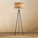 Beige Rattan Barrel Shade Modern Tripod Floor Lamp Image - 6