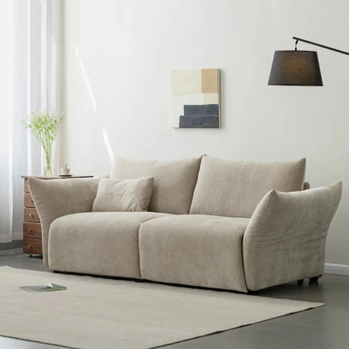 Beige Reclining Cloud Fabric Cushion Back Futon Sofa Image - 1