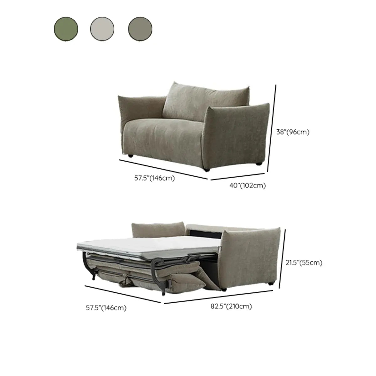 Beige Reclining Cloud Fabric Cushion Back Futon Sofa 