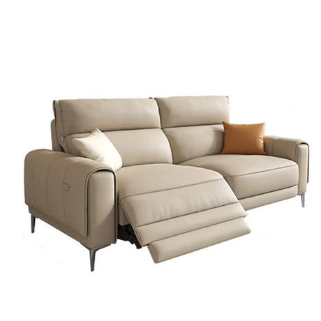 Beige Reclining Genuine Leather Wood Frame Loveseat Image - 1