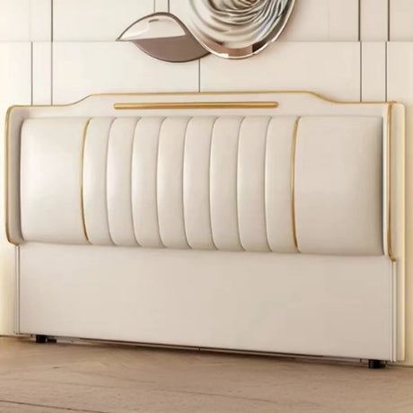 Beige Rectangle Upholstered Twin Headboard with Legs Image - 1