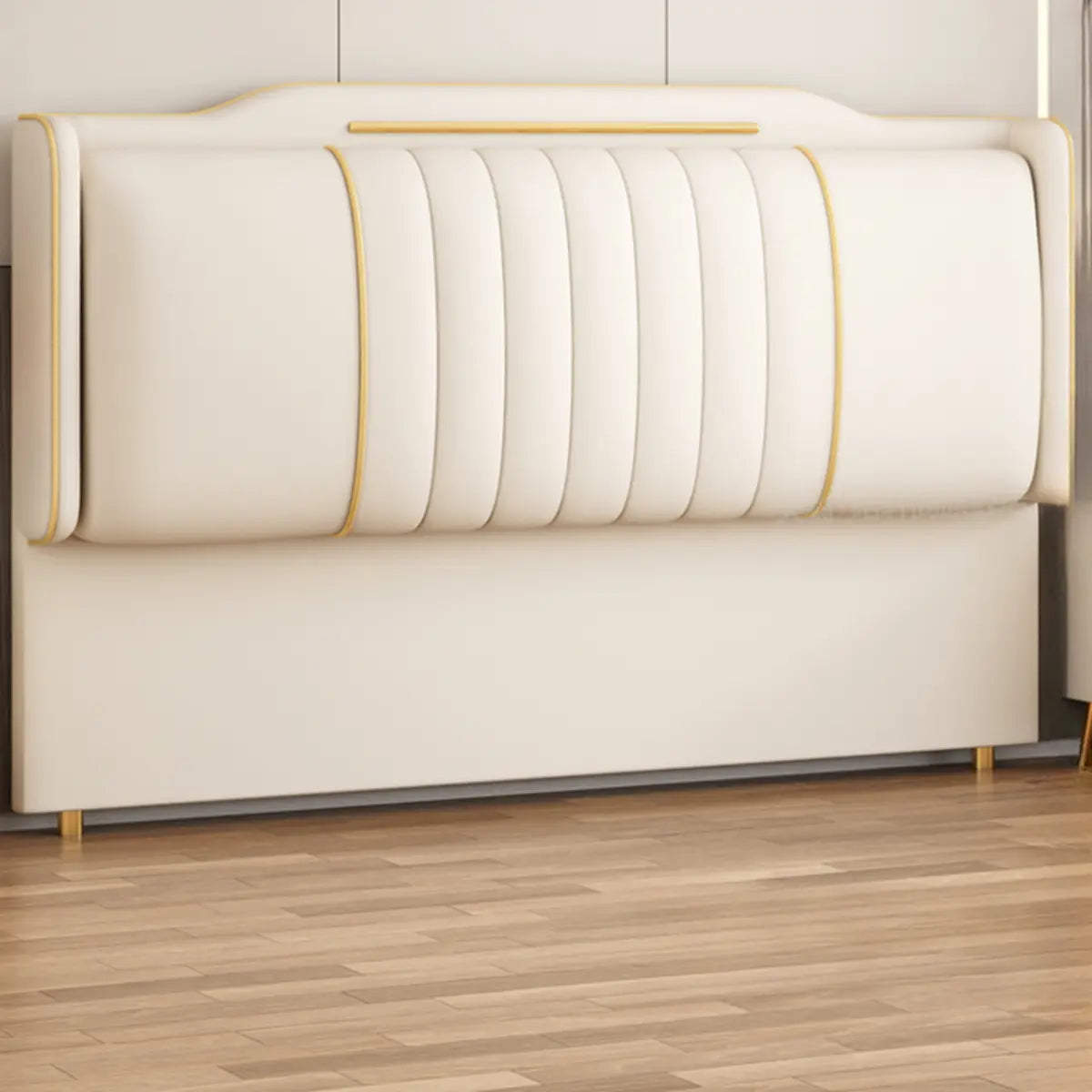 Beige Rectangle Upholstered Twin Headboard with Legs Image - 2