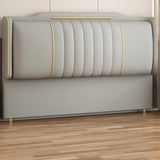 Beige Rectangle Upholstered Twin Headboard with Legs Image - 3