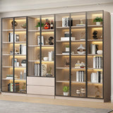 Beige Rectangular Glass Large Storage Display Cabinet Image - 17