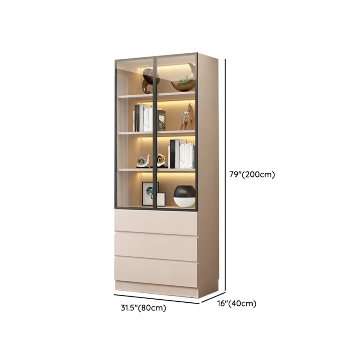 Beige Rectangular Glass Large Storage Display Cabinet Image - 21