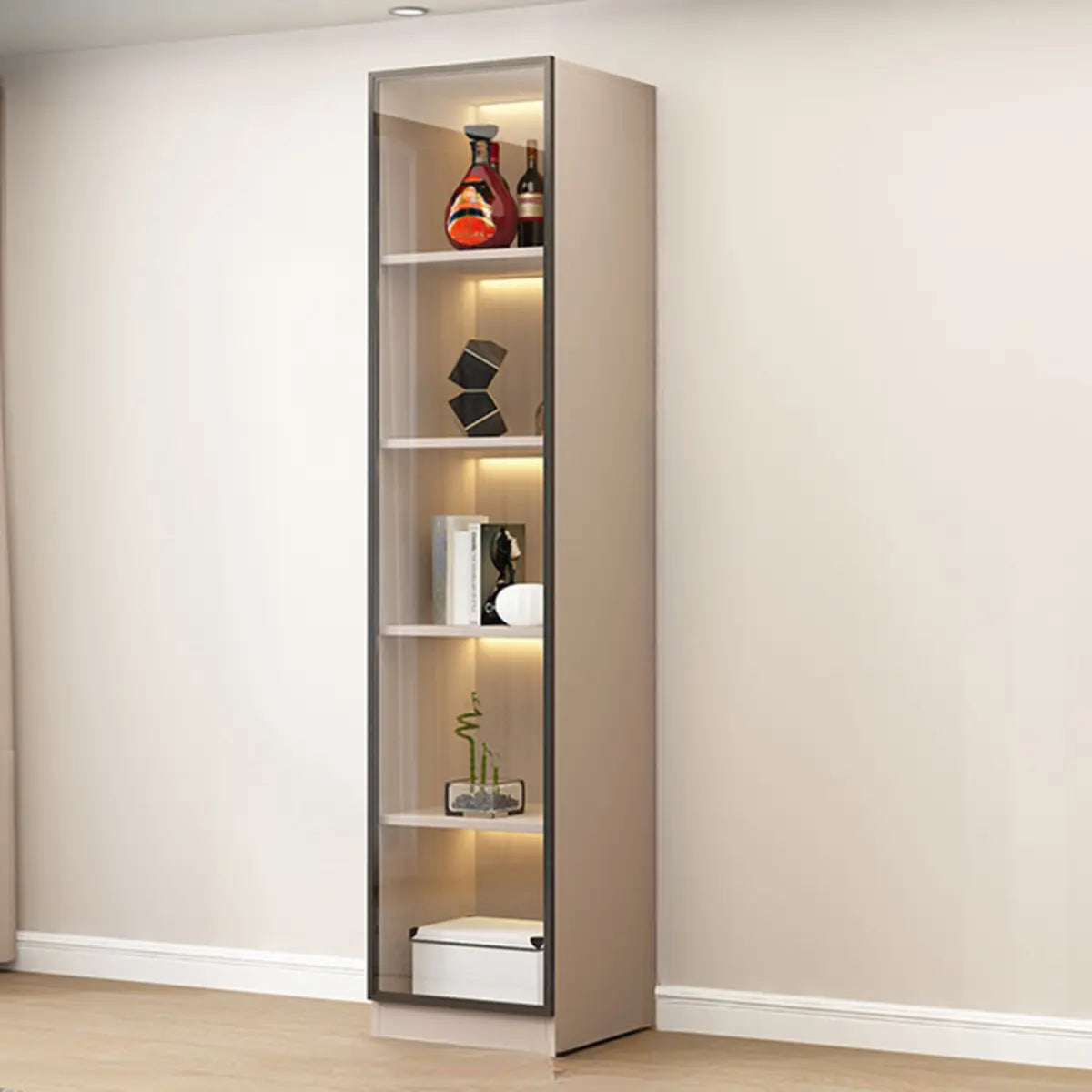 Beige Rectangular Glass Large Storage Display Cabinet Image - 2