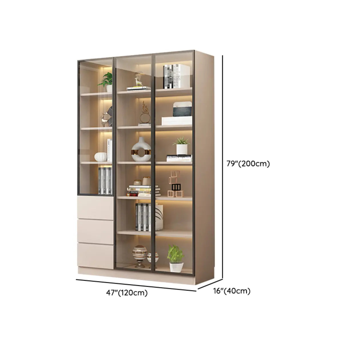 Beige Rectangular Glass Large Storage Display Cabinet Image - 23