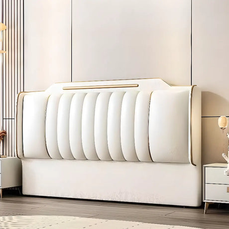 Beige Rectangular Upholstered Twin Headboard with Legs Image - 1