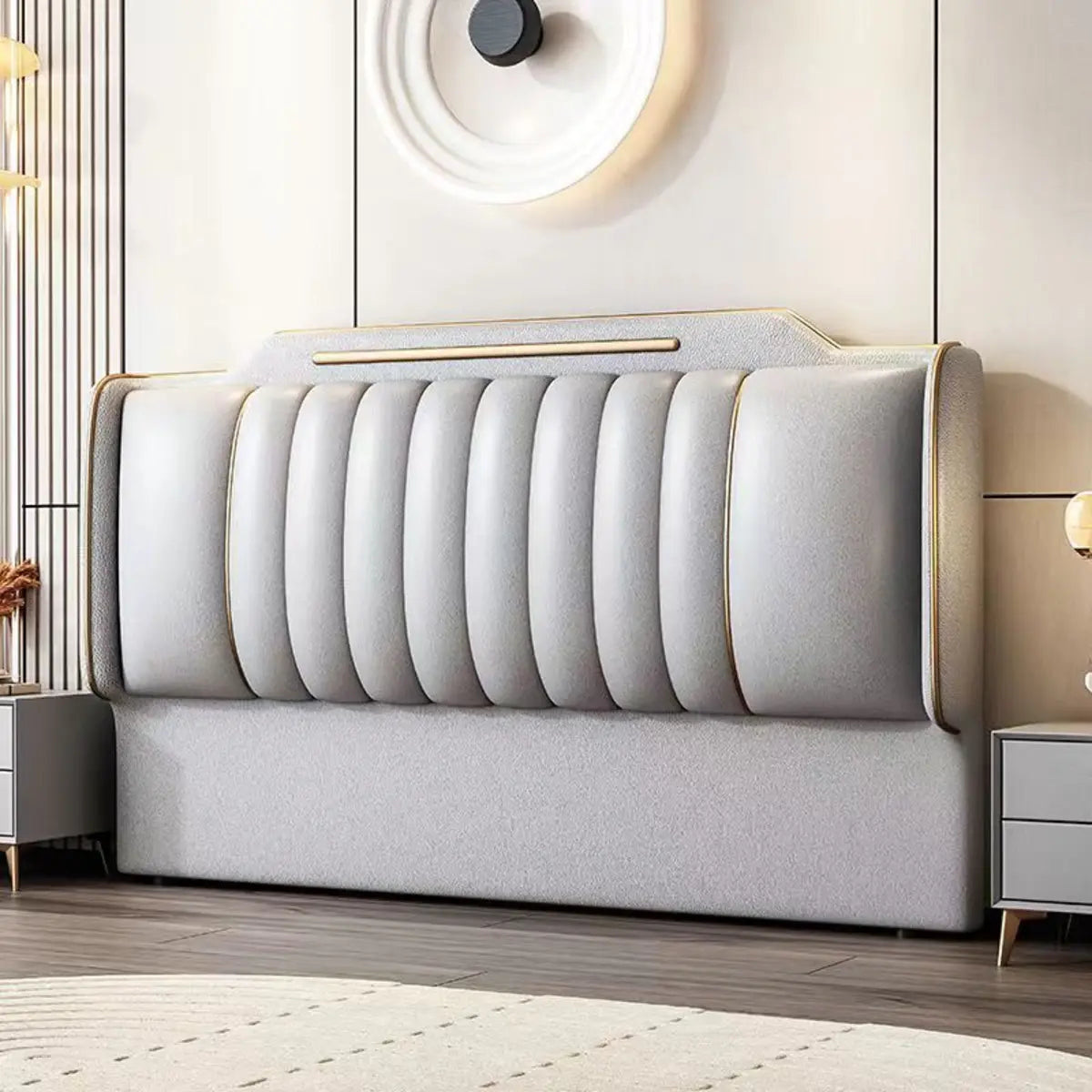 Beige Rectangular Upholstered Twin Headboard with Legs Image - 5