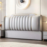 Beige Rectangular Upholstered Twin Headboard with Legs Image - 5