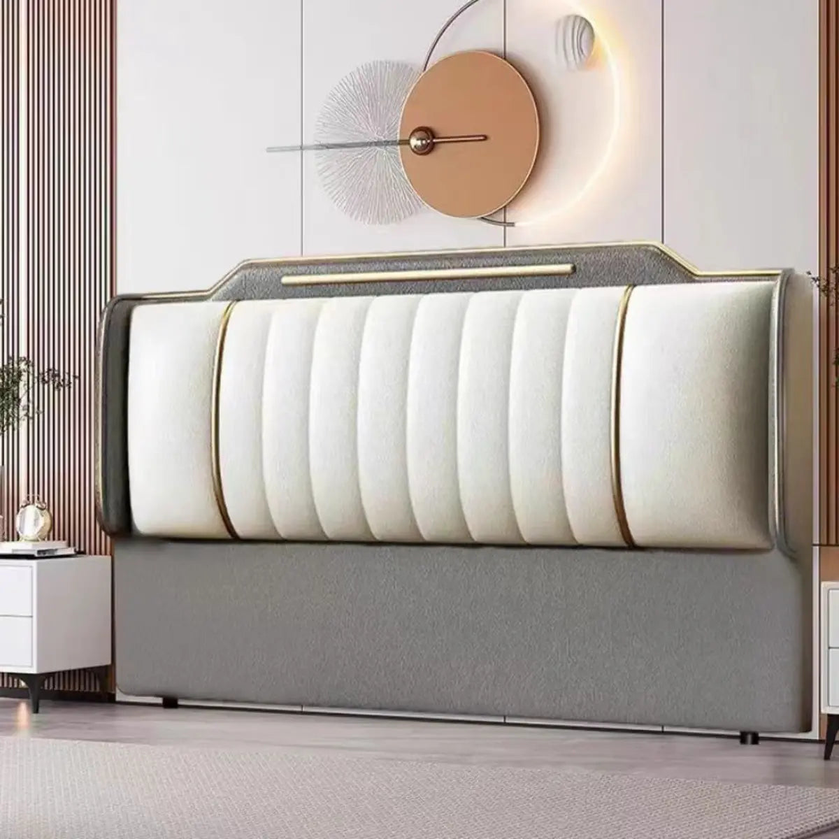 Beige Rectangular Upholstered Twin Headboard with Legs Image - 9