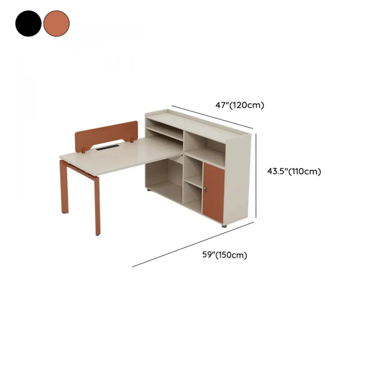 Beige Red Wood Hutch Storage Shelf T-Shape Writing Desk 