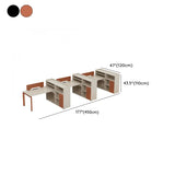 Beige Red Wood Hutch Storage Shelf T-Shape Writing Desk Image - 22