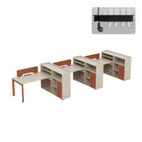 Beige Red Wood Hutch Storage Shelf T-Shape Writing Desk Image - 7