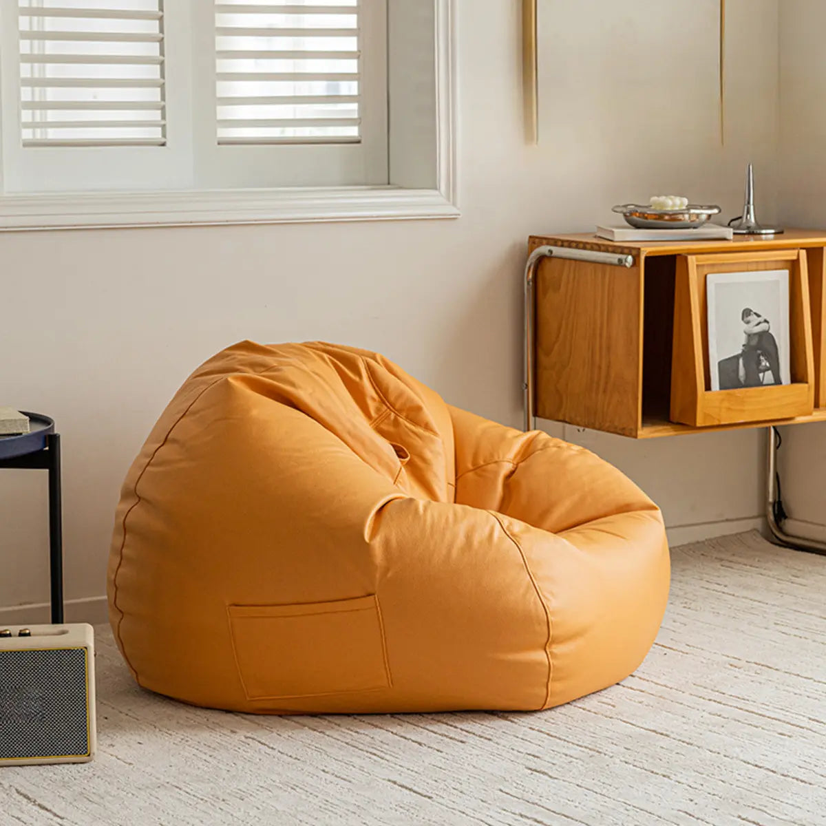 Beige Removable Cover Round Fabric Fill Bean Bag Seat Image - 12