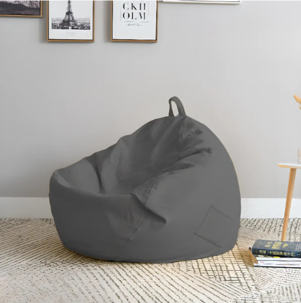 Beige Removable Cover Round Fabric Fill Bean Bag Seat Image - 4