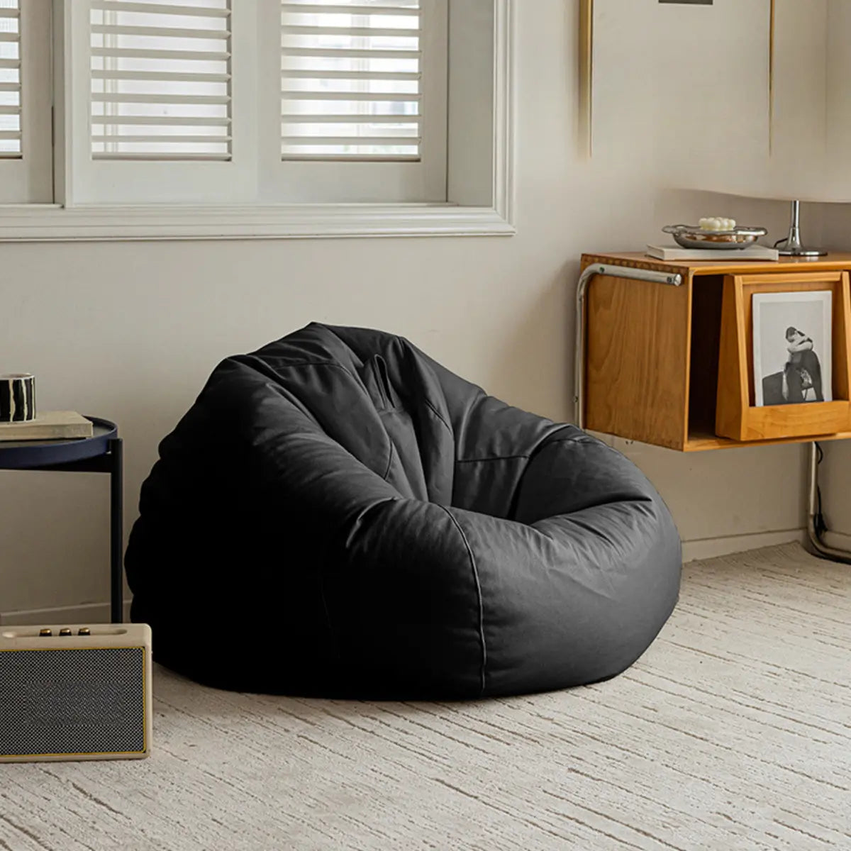 Beige Removable Cover Round Fabric Fill Bean Bag Seat Image - 6