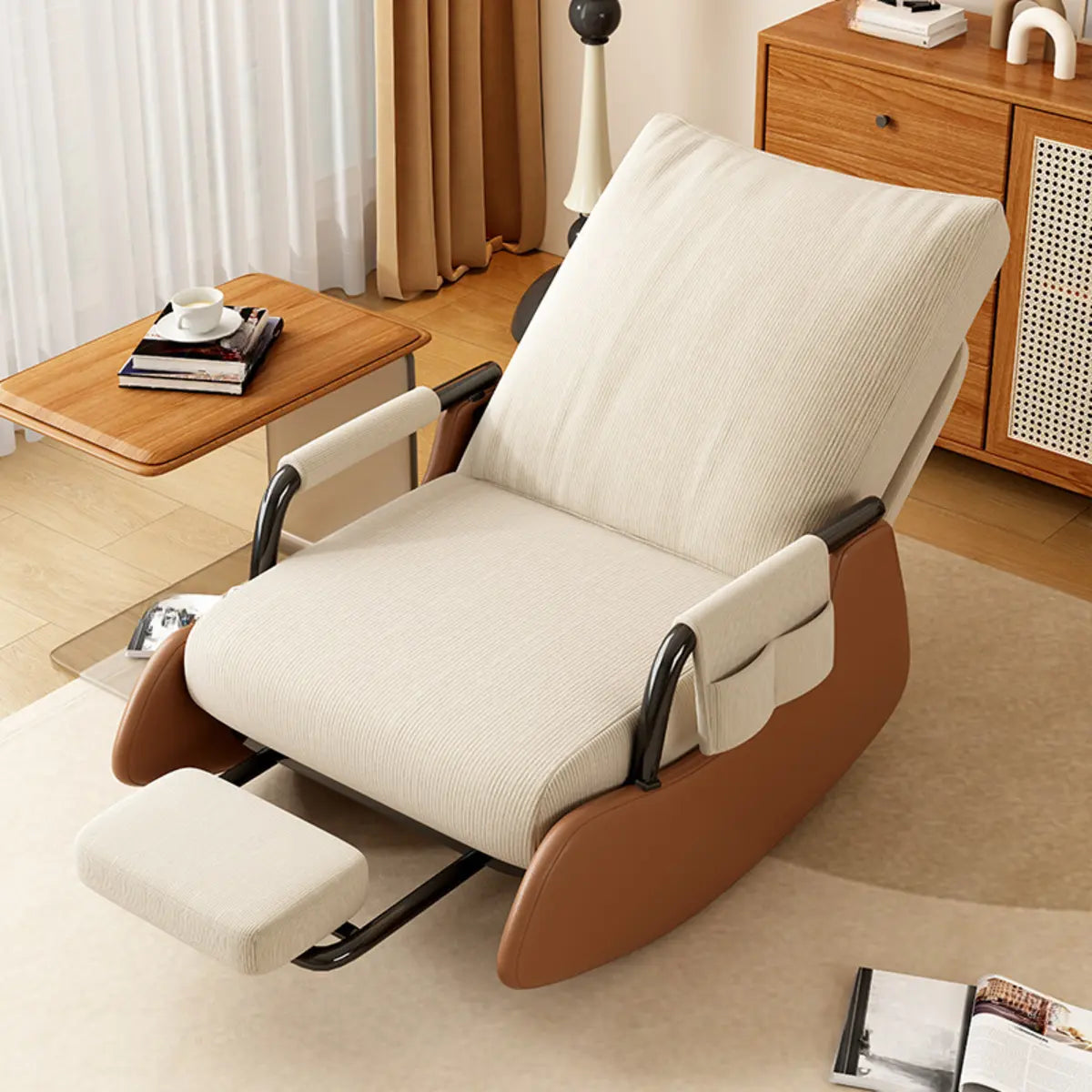 Beige Removable Cushions Small Size Recliner Recliner Image - 10