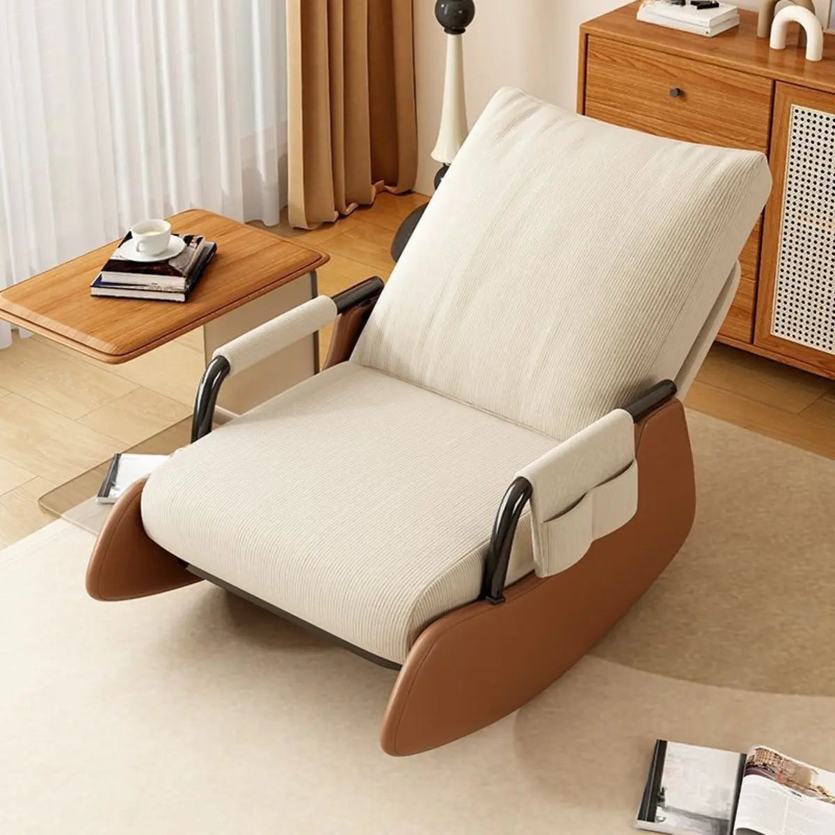 Beige Removable Cushions Small Size Recliner Recliner Image - 11