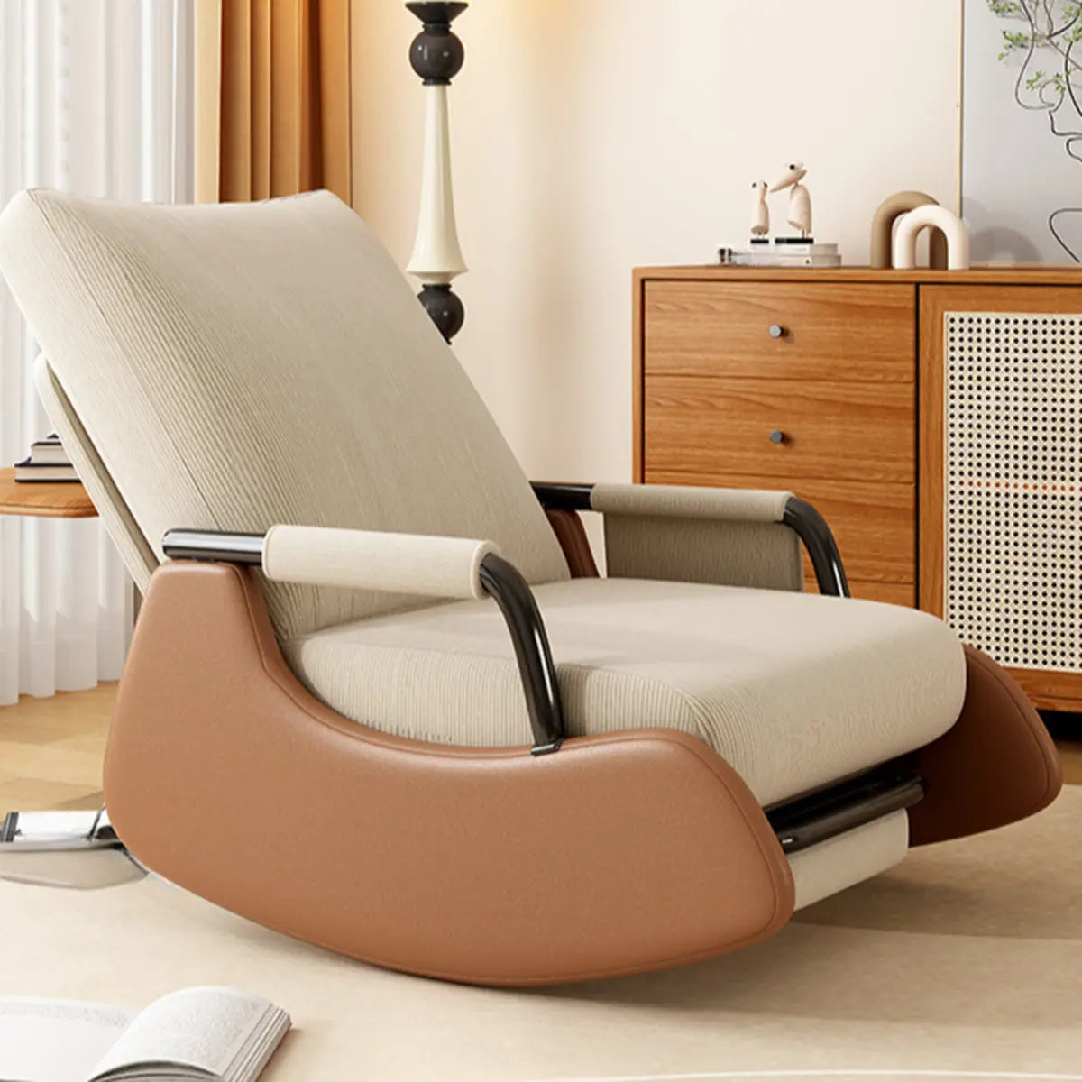 Beige Removable Cushions Small Size Recliner Recliner Image - 17