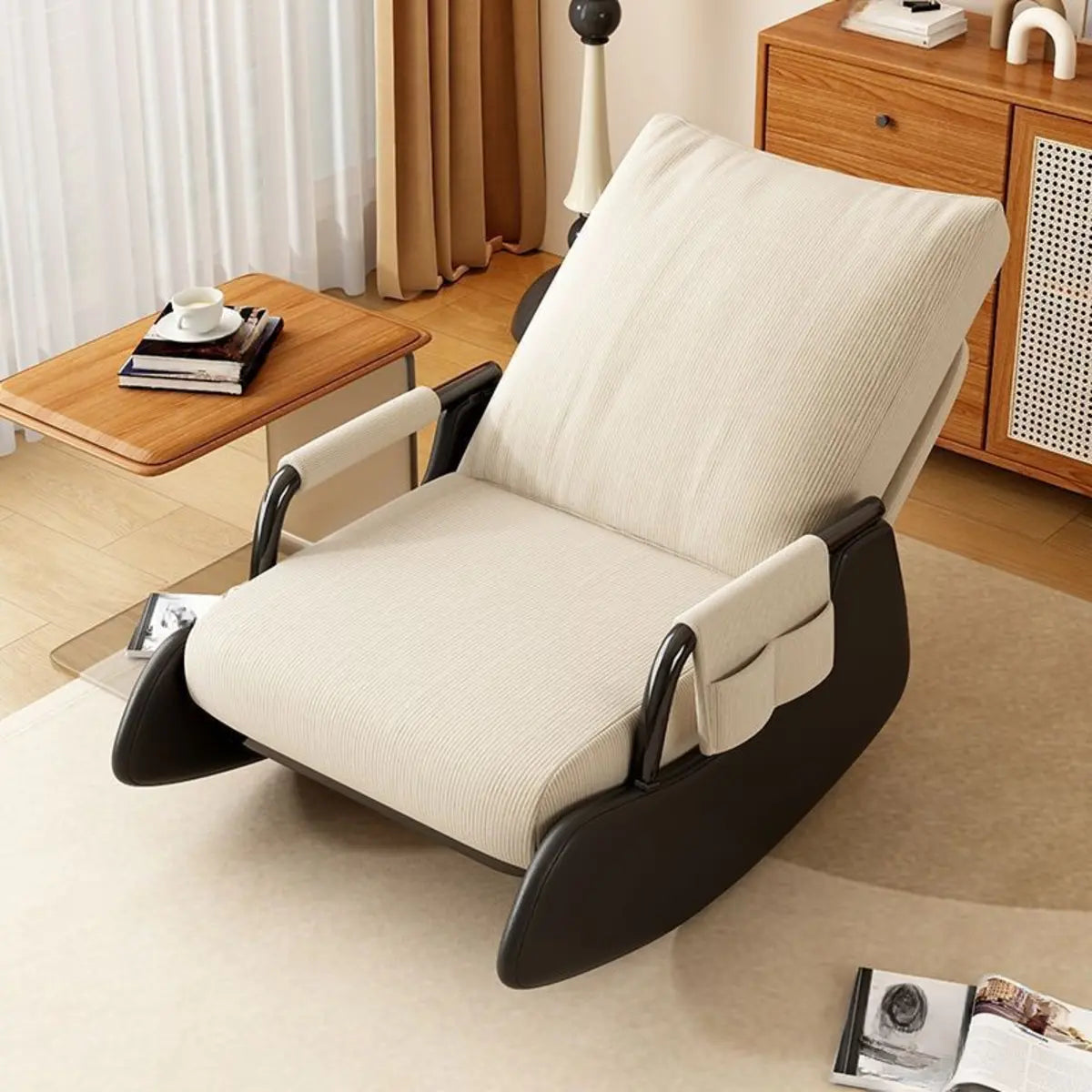 Beige Removable Cushions Small Size Recliner Recliner Image - 9