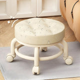 Beige Round Faux Leather Small Sliding Ottoman Stool Image - 24