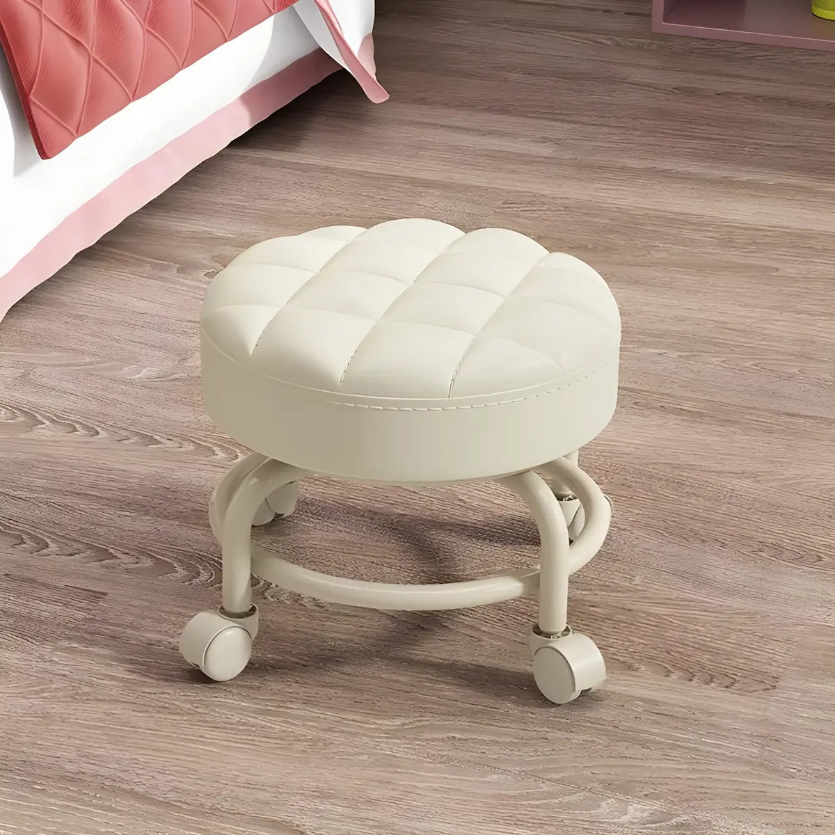 Beige Round Faux Leather Small Sliding Ottoman Stool Image - 6