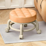 Beige Round Faux Leather Small Sliding Ottoman Stool Image - 2